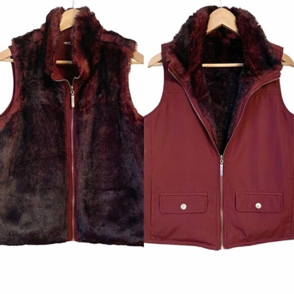 Burgundy Faux Fur Reversible 2 in 1 Vest Size Small - Picture 1 of 15